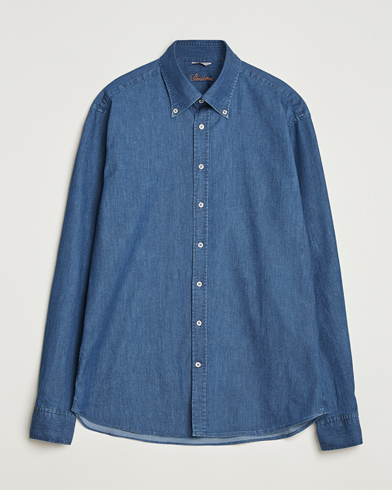 Stenströms Regular Fit Button Down Garment Washed Shirt Denim – Blu