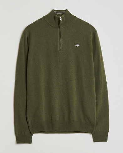 GANT Superfine Lambswool Half Zip Khaki Green Melange – Verde