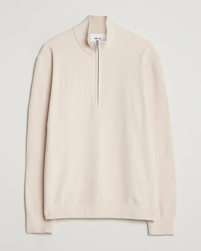 NN07 Danny Rib Knitted Half Zip Ivory – Bianco