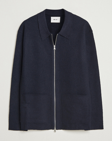 NN07 Jonas Boiled Wool Full Zip Navy Blue – Blu