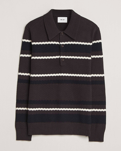 NN07 Alfie Striped Knitted Polo Dusky Port – Marrone