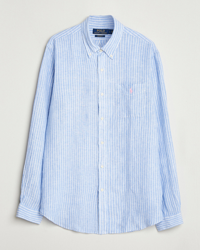 Polo Ralph Lauren Custom Fit Linen Striped Shirt Light Blue/White – Blu