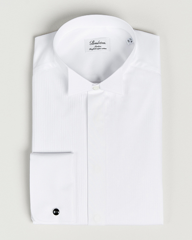 Stenströms Slimline Stand Up Collar Plissè Shirt White – Bianco
