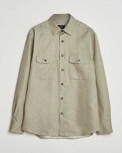 Brioni Cotton/Linen Overshirt Olive – Verde