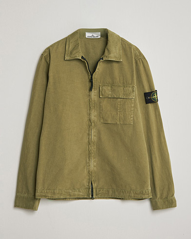 Stone Island Brushed Cotton Canvas Zip Overshirt Military Green – Verde