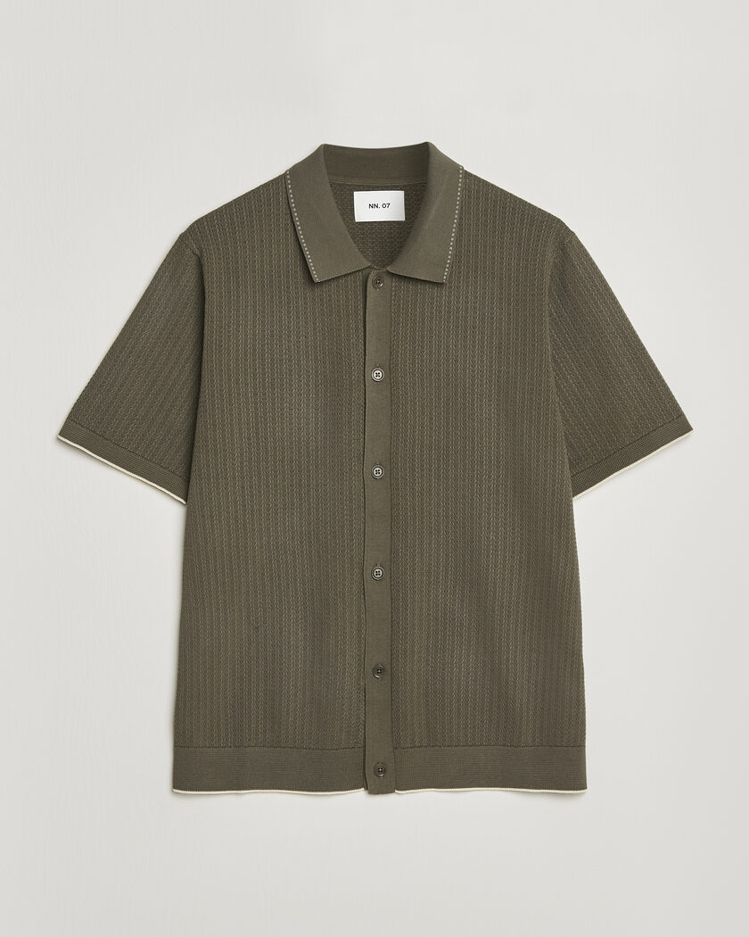 NN07 Nalo Knitted Short Sleeve Shirt Capers Green – Verde