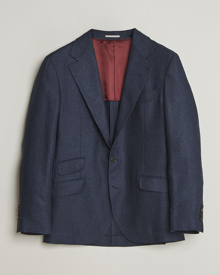 Brunello Cucinelli Linen/Silk Hopsack Blazer Navy – Blu