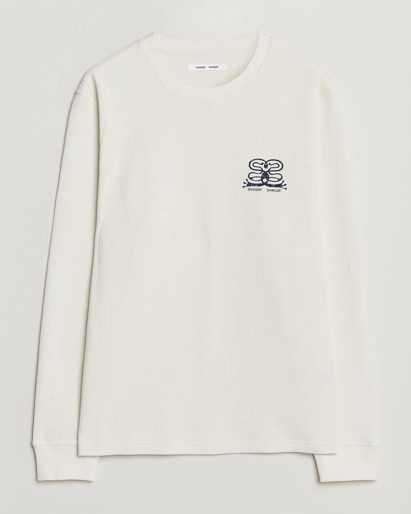 Samsøe Samsøe Fellow Waffle Printed Long Sleeve T-Shirt Clear Cream – Bianco