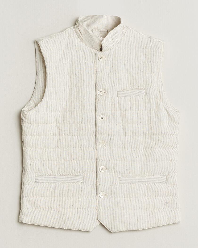 Stenströms Mid Layer Pin Stripe Linen Vest Off White – Bianco