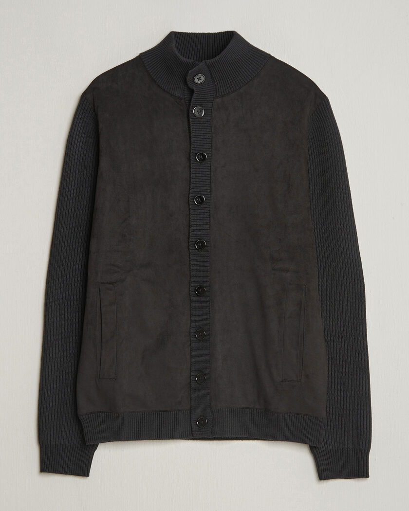 Stenströms Knitted Hybrid Buttoned Alcantara Cardigan Black – Nero