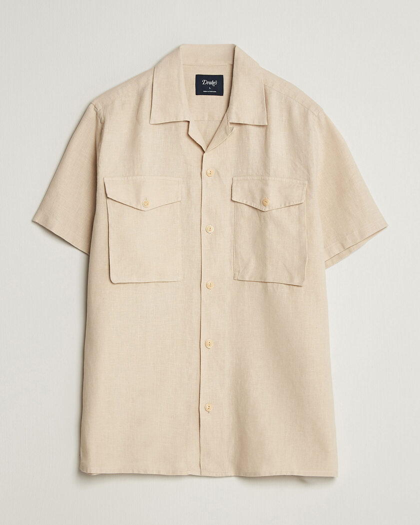 Drake's Military Short Sleeve Camp Collar Shirt Ecru – Bianco