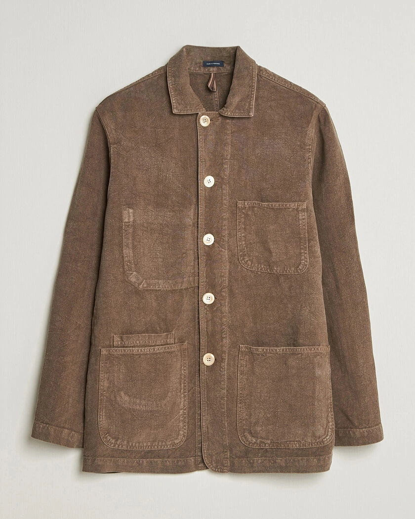 Drake's Heavy Linen Chore Jacket Brown – Marrone