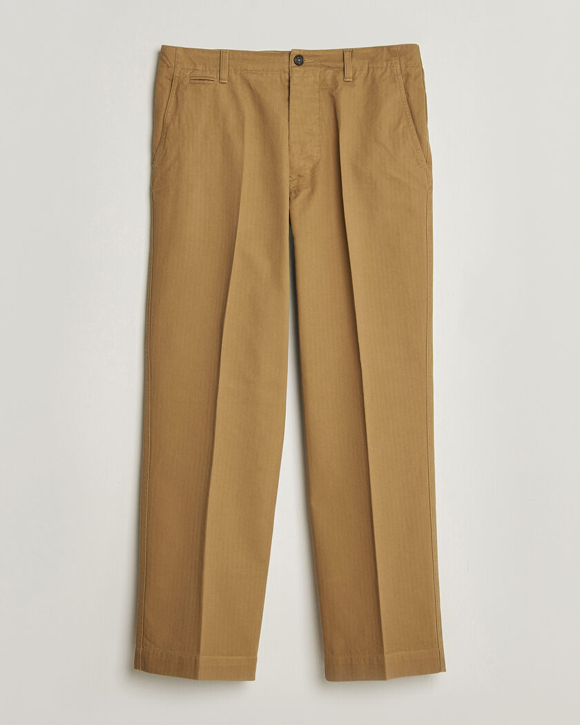 Drake's Herringbone Wide Leg Chino Khaki – Marrone