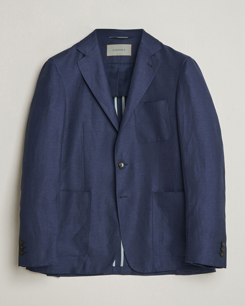 Canali Unconstructed Wool/Linen Blazer Dark Blue – Blu