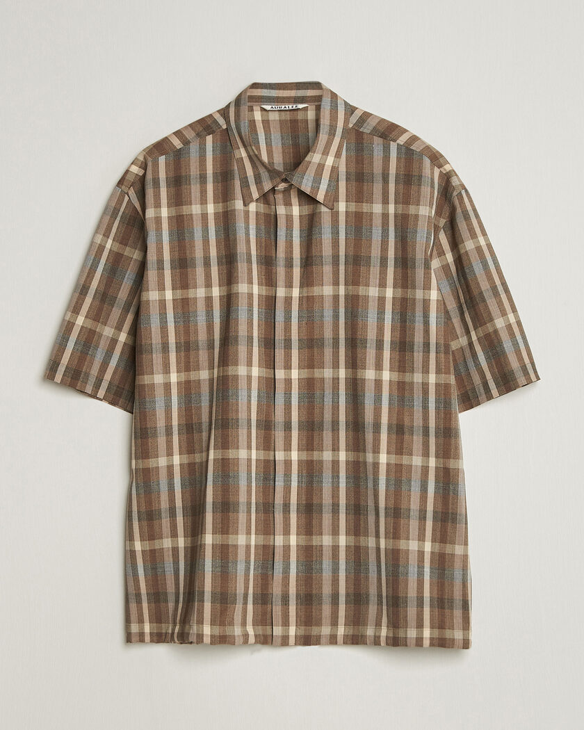 Auralee Tropical Wool Half Sleeve Shirt Brown Check – Marrone