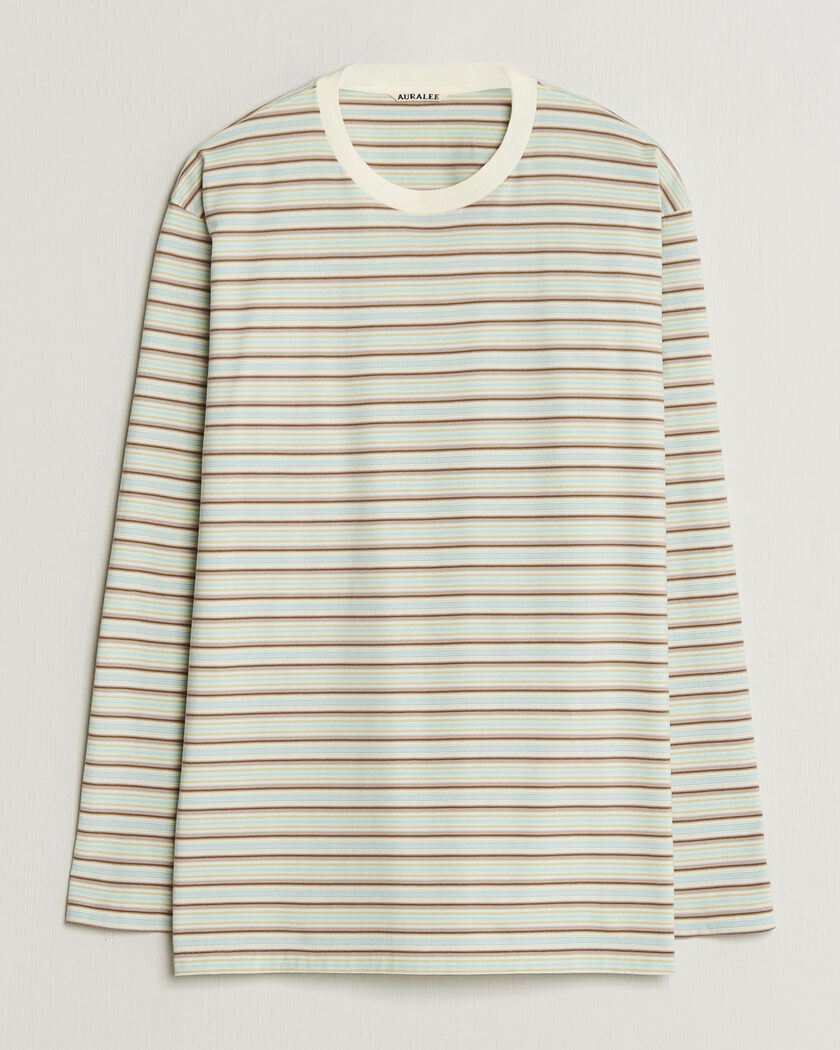 Auralee Long Sleeve Cotton T-Shirt Mint Stripe – Blu