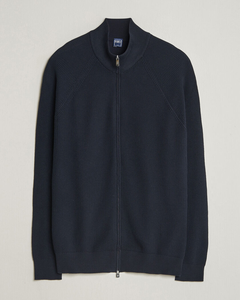 Fedeli Giza Cotton Full Zip Sweater Navy – Blu