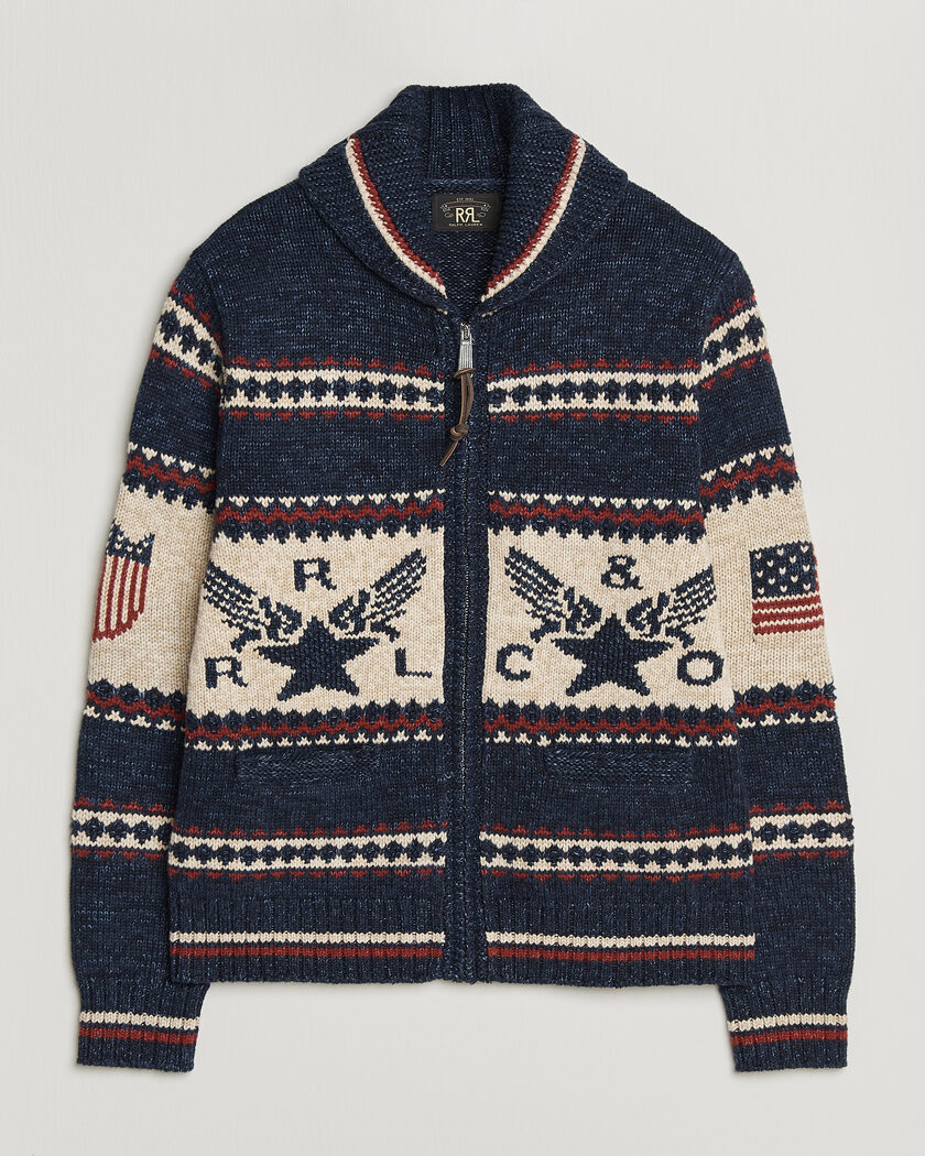 RRL Jacquard Shawl Cardigan Indigo – Blu