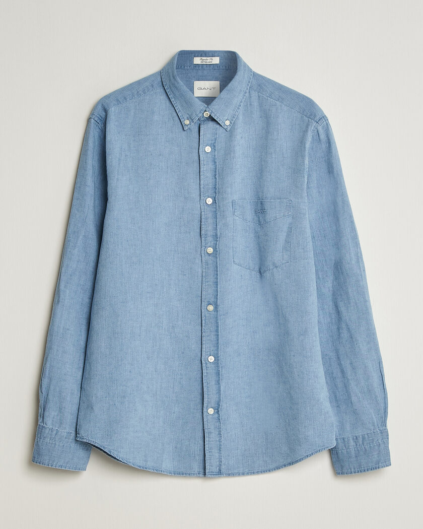 Gant Regular Fit Cotton Linen Indigo Shirt Semi Light Blue – Blu