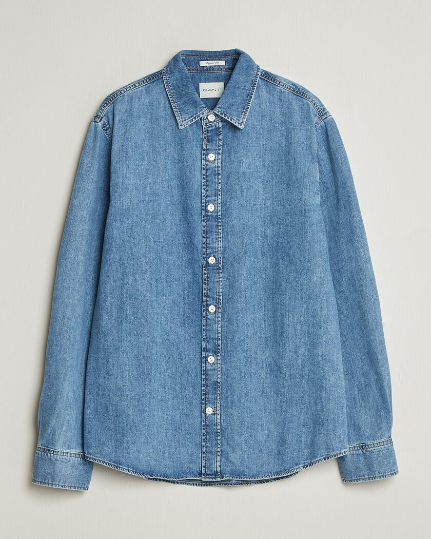 Gant Regular Fit Denim Shirt Semi Light Blue Worn In – Blu