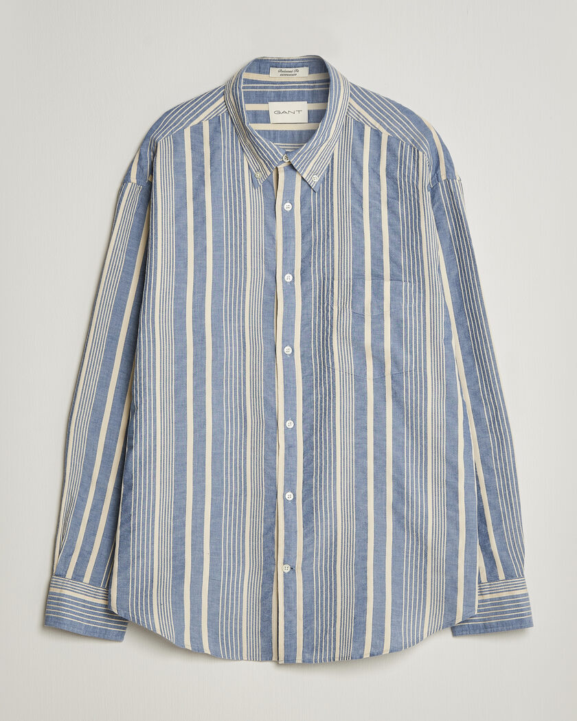 Gant Relaxed Fit Seersucker Striped Shirt Vintage Blue – Blu