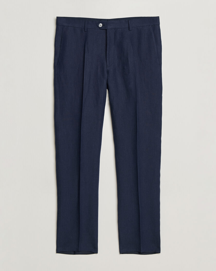 Oscar Jacobson Dandy Linen Trousers Navy – Blu