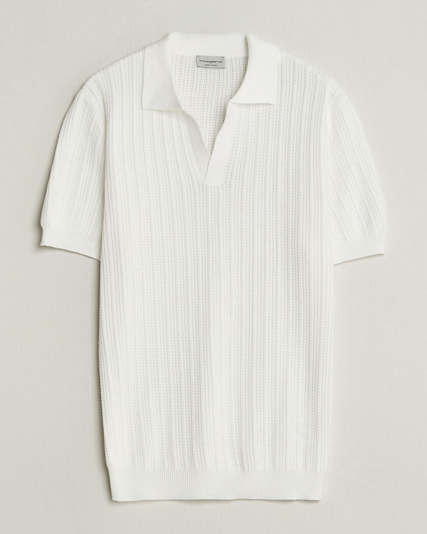 Morgano Structured Knitted Polo White – Bianco