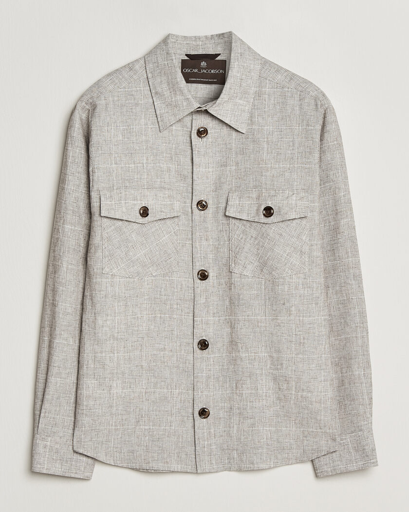 Oscar Jacobson Magnus Checked Linen Overshirt Beige – Beige