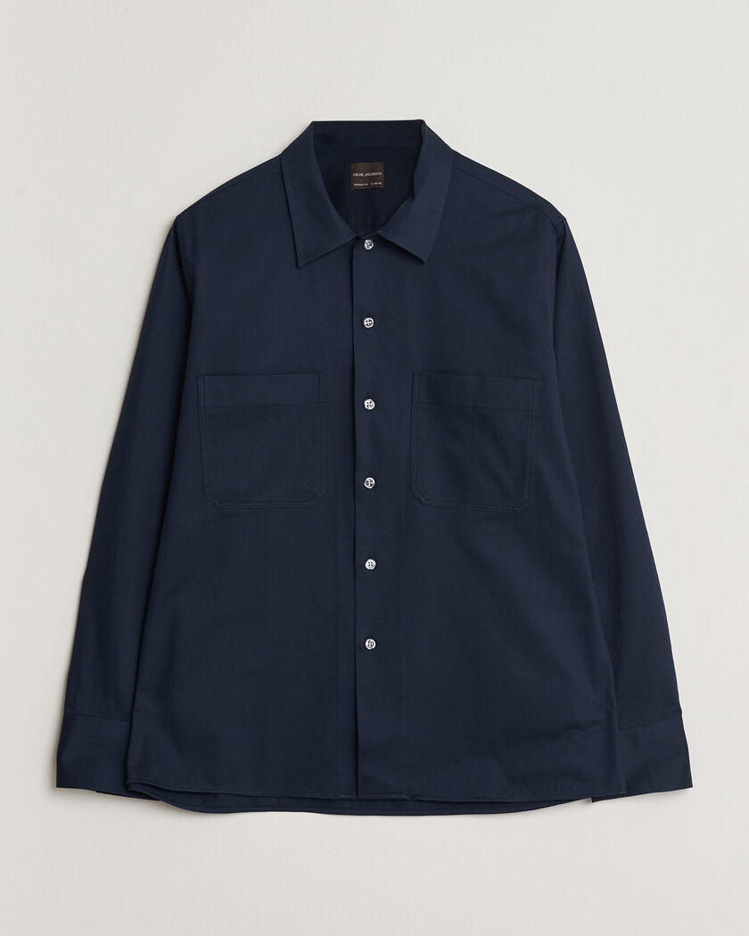 Oscar Jacobson Straight Fit Bowling Collar Cotton Shirt Navy – Blu