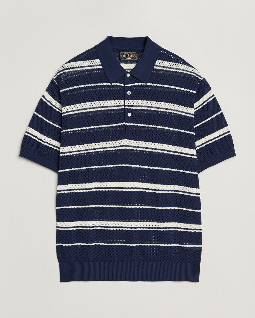 BEAMS PLUS Short Sleeve Mesh Knit Polo Navy – Blu