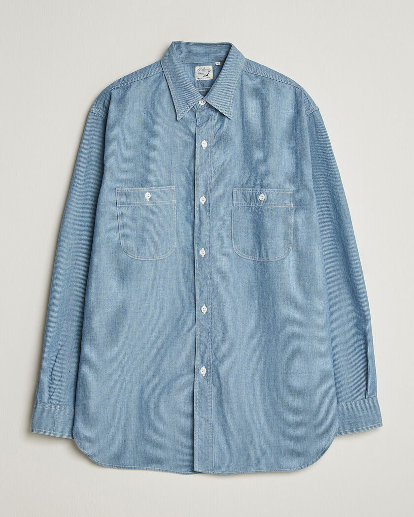 orSlow Relax Fit Chambray Work Shirt Hickory Stirpe – Blu