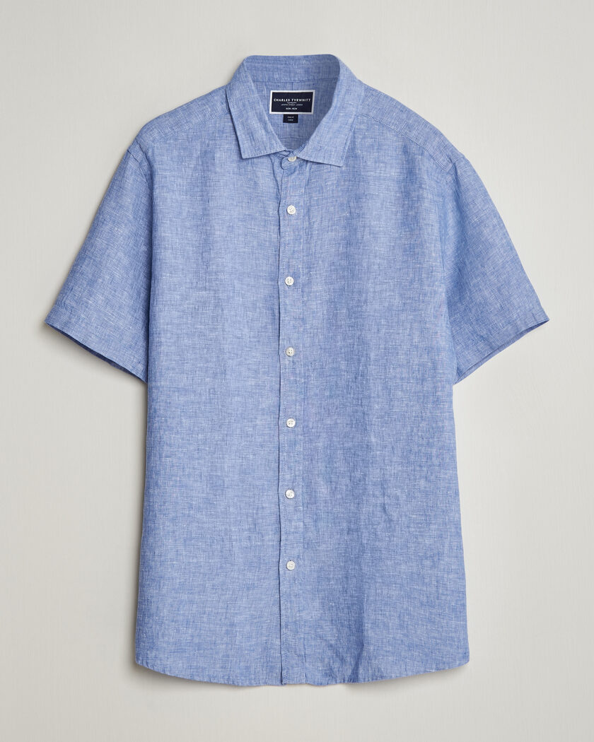 Charles Tyrwhitt Pure Linen Short Sleeve Slim Fit Shirt Cornflower Blue – Blu