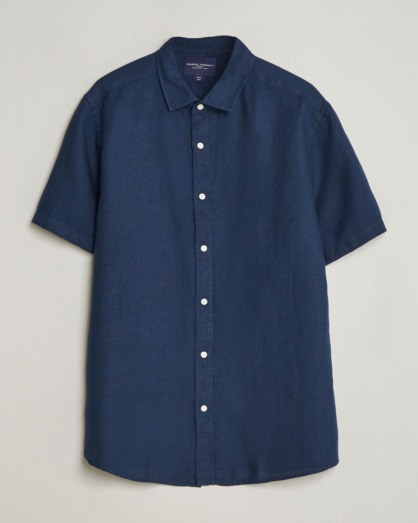 Charles Tyrwhitt Pure Linen Short Sleeve Slim Fit Shirt Navy – Blu