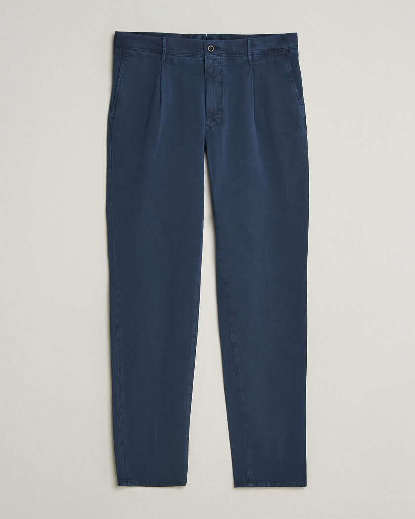 Incotex Tapered Fit Pleated Linen Slacks Navy – Blu