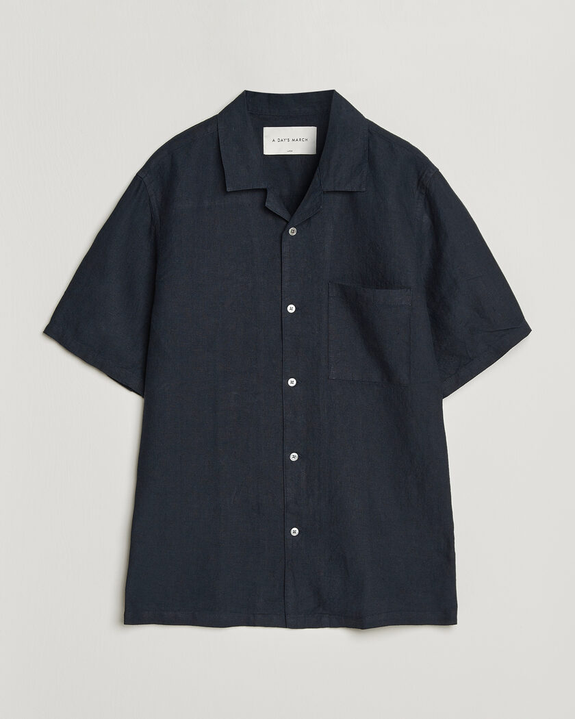 A Day's March Yamu Linen Short Sleeve Shirt Navy – Blu