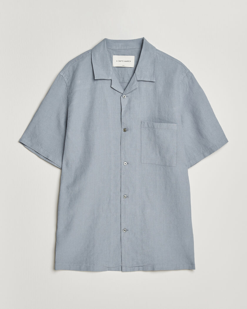 A Day's March Yamu Linen Short Sleeve Shirt Rock Blue – Blu