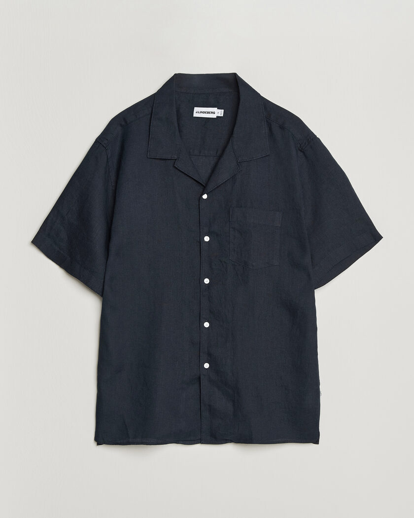 J.Lindeberg Elio Linen Short Sleeve Shirt Navy – Blu