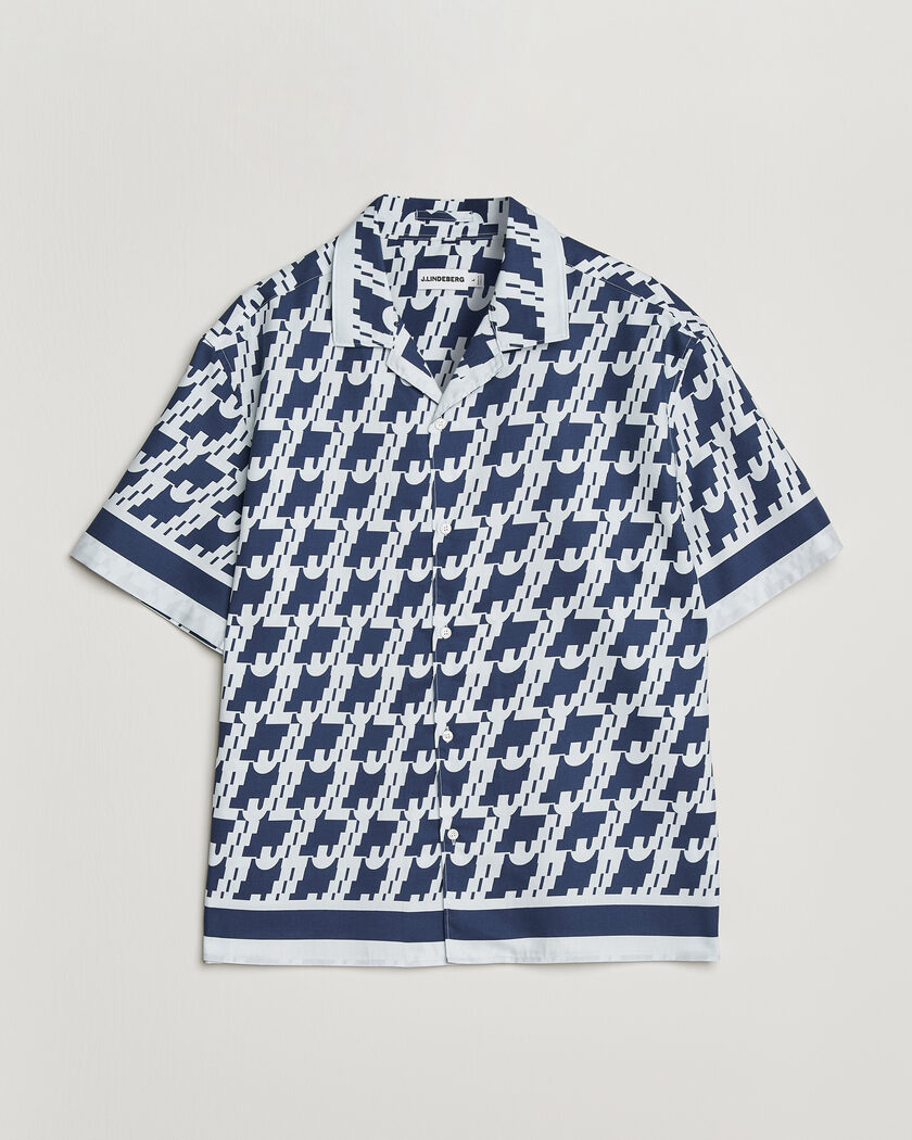 J.Lindeberg Ellis Border Printed Resort Shirt Estate Blue – Blu