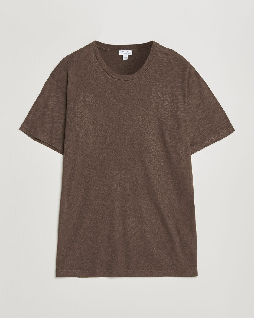 Sunspel Pima Cotton/Linen T-Shirt Dark Walnut – Marrone