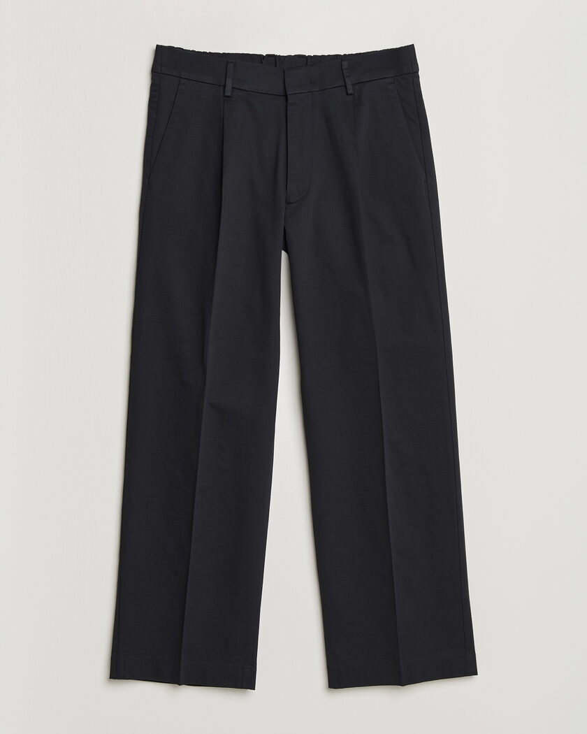 NN07 Kay Relaxed Fit Pleated Cotton Trousers Navy Blue – Blu