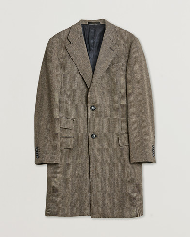 Pre-owned Corneliani Cashmere Blend Herringbone Coat Brown 46 – Marrone