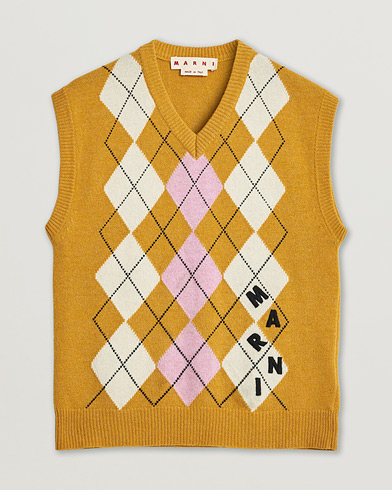 Pre-owned Marni Shetland Argyle Knit Vest White/Yellow 48ashmere Hoodie Beige S – Giallo