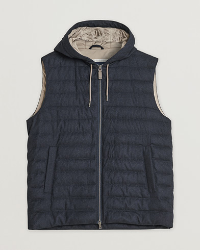 Pre-owned Herno Hooded Flannel Cashmere & Silk Vest Navy 52 – Blu