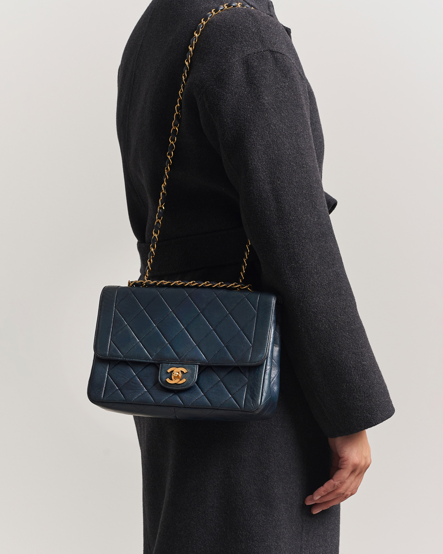 Uomini | Chanel Pre-Owned Classic Medium Single Flap Bag Lambskin Navy | Chanel Pre-Owned | Classic Medium Single Flap Bag Lambskin Navy