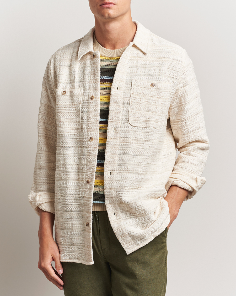 Uomini | Camicie | LES DEUX | Jonas Structure Stripe Overshirt Ivory