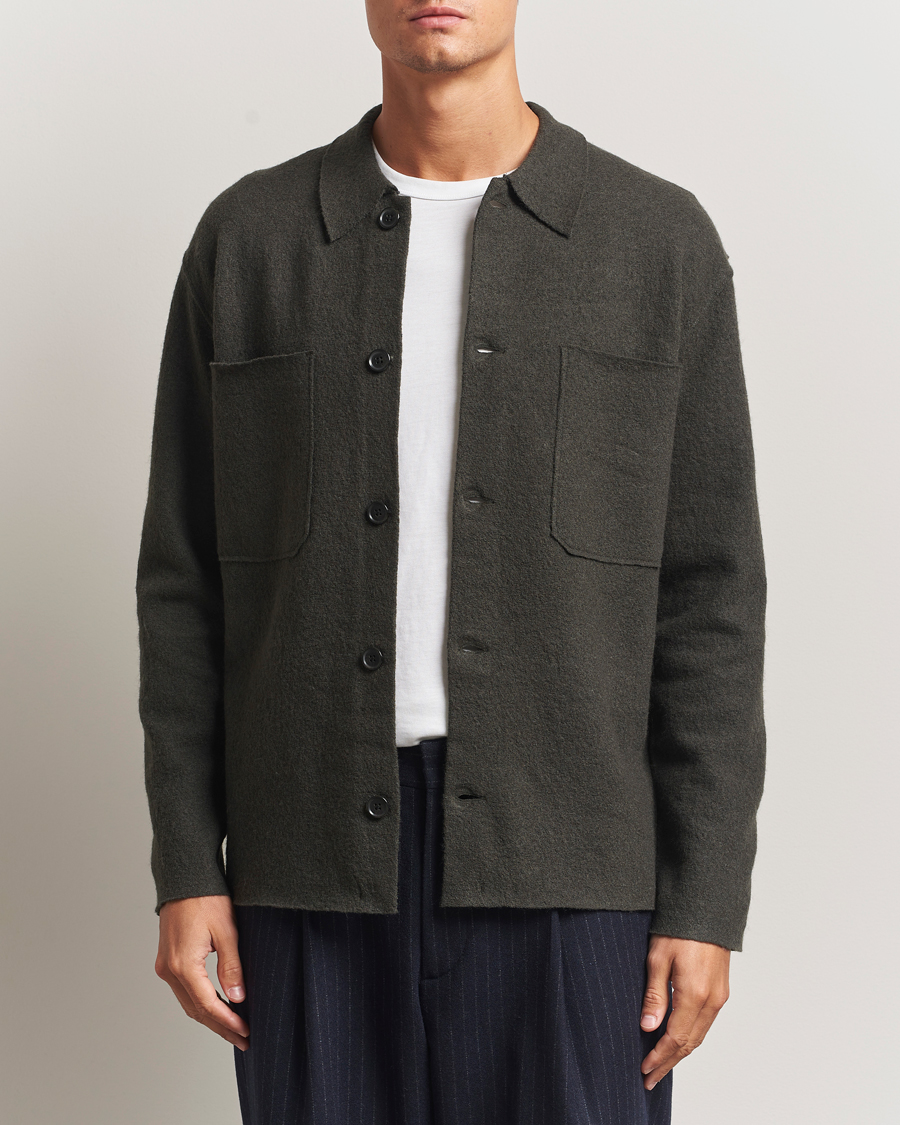 Uomini | Maglieria | NN07 | Jonas Boiled Wool Cardigan Dark Army