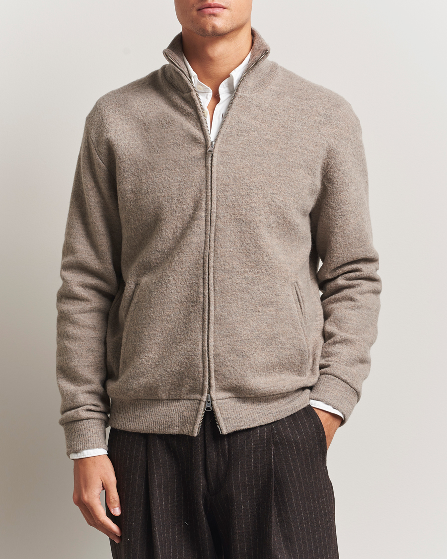 Uomini | Maglieria | NN07 | Boiled Wool Full Zip Khaki Beige