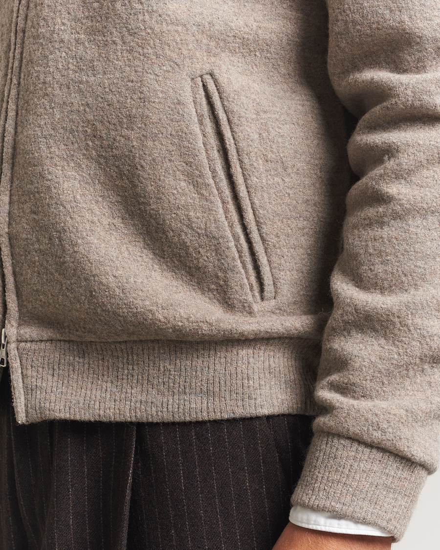 Uomini | Maglieria | NN07 | Boiled Wool Full Zip Khaki Beige