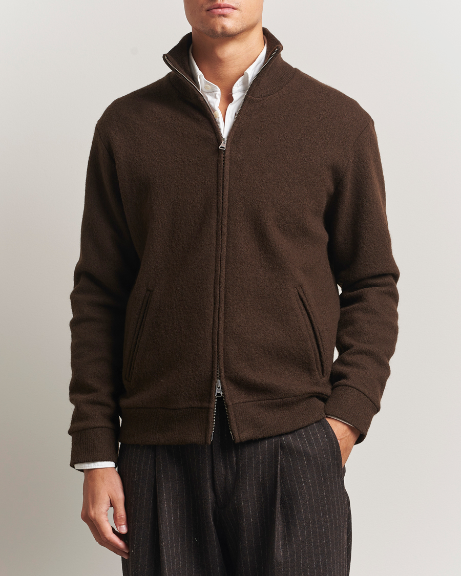 Uomini | Maglieria | NN07 | Boiled Wool Full Zip Demitasse Brown