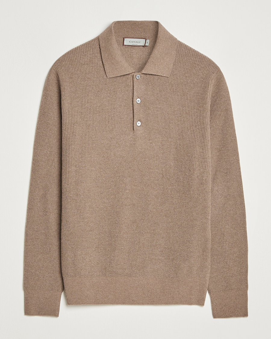 Uomini | Maglieria | Canali | Wool/Cashmere Long Sleeve Polo Brown